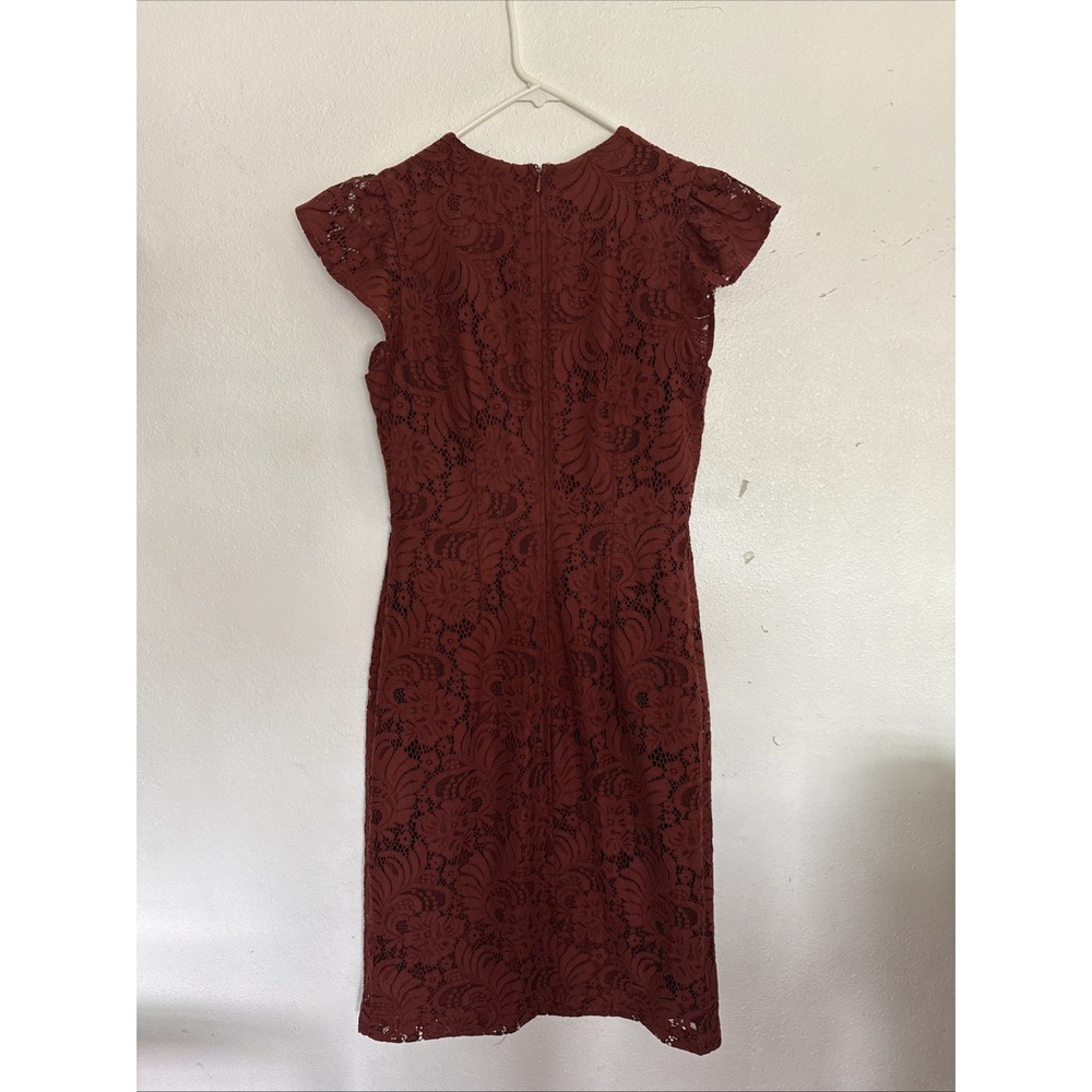 H&M Deep Rust Lace Flutter Sleeve Cap Sleeve Sheath Pencil Dress Size 6 - Picture 4 of 9